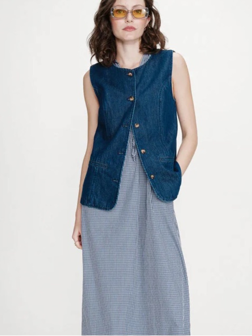 Grace & Mila Vallon Front Waistcoat Dark Wash Denim Boho Vest NWT Size Small